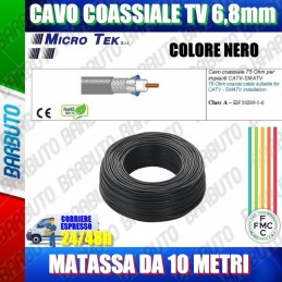 10mt CAVO COASSIALE TV 6,8mm CLASSE A, CONDUTTORE RAME 100%, MICROTEK H399 NERO
