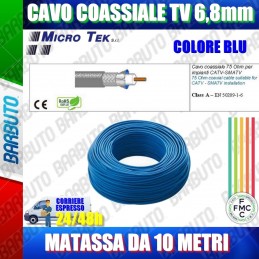 10mt CAVO COASSIALE TV 6,8mm CLASSE A, CONDUTTORE RAME 100%, MICROTEK H399 BLU