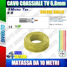 10mt CAVO COASSIALE TV 6,8mm CLASSE A, CONDUTTORE RAME 100%, MICROTEK H399 GIALL
