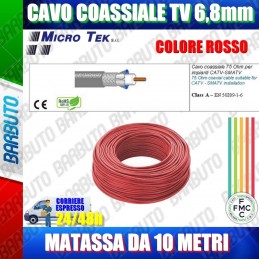 10mt CAVO COASSIALE TV 6,8mm CLASSE A, CONDUTTORE RAME 100%, MICROTEK H399 ROSSO