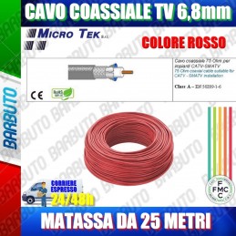 25mt CAVO COASSIALE TV 6,8mm CLASSE A, CONDUTTORE RAME 100%, MICROTEK H399 ROSSO