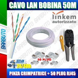 KIT 50MT DI CAVO LAN CAT5e LSZH RAME OMOLOGATO LINKEM + PINZA + 50 PLUG RJ45