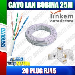 25 MT DI CAVO LAN/ETHERNET CAT5e UTP 100% RAME OMOLOGATO LINKEM + 20 PLUG RJ45