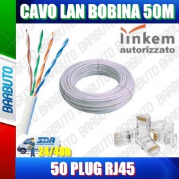 BOBINA CAVO LAN/ETHERNET CAT5e UTP 50MT 100%RAME OMOLOGATO LINKEM+50 PLUG RJ45