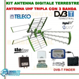 KIT ANTENNA TV COMBO 3-4-5 BANDA+ALIMENTATORE,AMPLIFICATORE E PUNTATORE SEGNALE