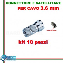 10 CONNETTORI F A VITE PER SATELLITE  PER CAVO DA 3,6 mm CON ANELLO IMPERMEABILE