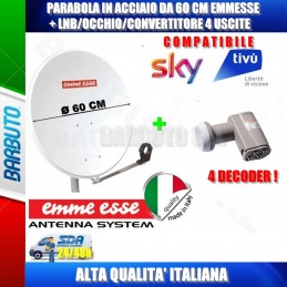 KIT PARABOLA SATELLITARE 60 CM ACCIAIO + LNB/OCCHIO 4 USCITE UNIVERSALE HD