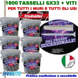 1800 TASSELLI UNIVERSALI FRIULSIDER FIXI IN NYLON 6X33mm + VITE E CON SECCHIELLO