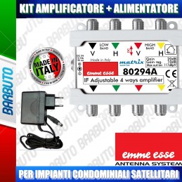 AMPLIFICATORE DI TESTA A 4 VIE 20dB PER IMPIANTI SAT CONDOMINIALI + ALIMENTATORE