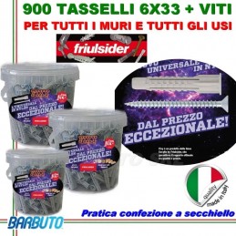 900 TASSELLI UNIVERSALI FRIULSIDER FIXY IN NYLON 6X33mm + VITE E CON SECCHIELLO