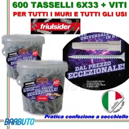 600 TASSELLI UNIVERSALI FRIULSIDER FIXY IN NYLON 6X33mm + VITE E CON SECCHIELLO