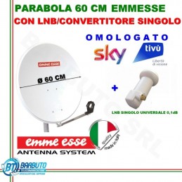 KIT PARABOLA 60 CM IN ACCIAIO EMMEESSE + LNB SINGOLO 0,1dB PER SKY-UNIVERSALE HD