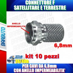 10 CONNETTORI F A VITE PER CAVO DA 6,8 mm CON ANELLO IMPERMEABILITA' O-RING