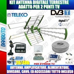 KIT ANTENNA TV DIGITALE TERRESTRE PER 2 PRESE TV PER VILLETTA O CASA SINGOLA