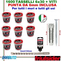 1600 TASSELLI UNIVERSALI FRIULSIDER X1 IN NYLON 6X30mm CON VITE + PUNTA DA 6mm