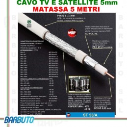 5 METRI DI CAVO TV E SAT 5 mm CON TRECCIA IN AlMg MESSI E PAOLONI ST53/A