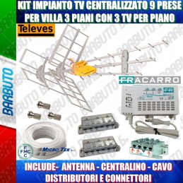 KIT PICCOLO IMPIANTO TV CENTRALIZZATO (VILLA) SU 3 PIANI CON 3 PRESE PER PIANO