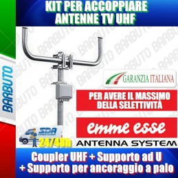 KIT PER ACCOPPIARE ANTENNE TV UHF - SUPPORTO A PALO DISTANZIALE + ACCOPPIATORE