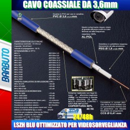 25 METRO DI CAVO MINI RG59 LSZH BLU 3,6mm VIDEOSORVEGLIANZA MESSI & PAOLONI