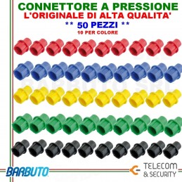 50 CONNETTORI F A PRESSIONE CAP VARIE COLORAZIONI,  ALTA QUALITA' T&S