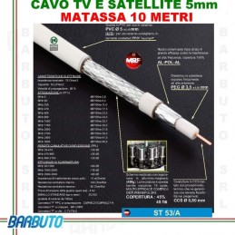 10 METRI DI CAVO TV E SAT 5 mm CON TRECCIA IN AlMg MESSI E PAOLONI ST53/A