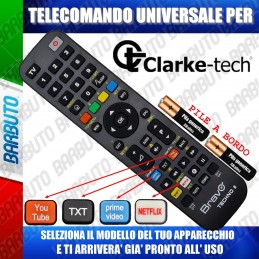 TELECOMANDO UNIVERSALE TECHNO PER CLARKETECH SCEGLI IL MODELLO DEL TUO APPARECCHIO DALL'ELENCO E LO RICEVERAI GIA PRONTO.