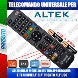 TELECOMANDO UNIVERSALE TECHNO PER ALTEK SCEGLI IL MODELLO DEL TUO APPARECCHIO DALL'ELENCO E LO RICEVERAI GIA PRONTO.