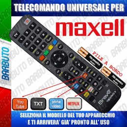 TELECOMANDO UNIVERSALE TECHNO PER MAXELL SCEGLI IL MODELLO DEL TUO APPARECCHIO DALL'ELENCO E LO RICEVERAI GIA PRONTO.