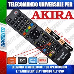 TELECOMANDO UNIVERSALE TECHNO PER AKIRA SCEGLI IL MODELLO DEL TUO APPARECCHIO DALL'ELENCO E LO RICEVERAI GIA PRONTO.